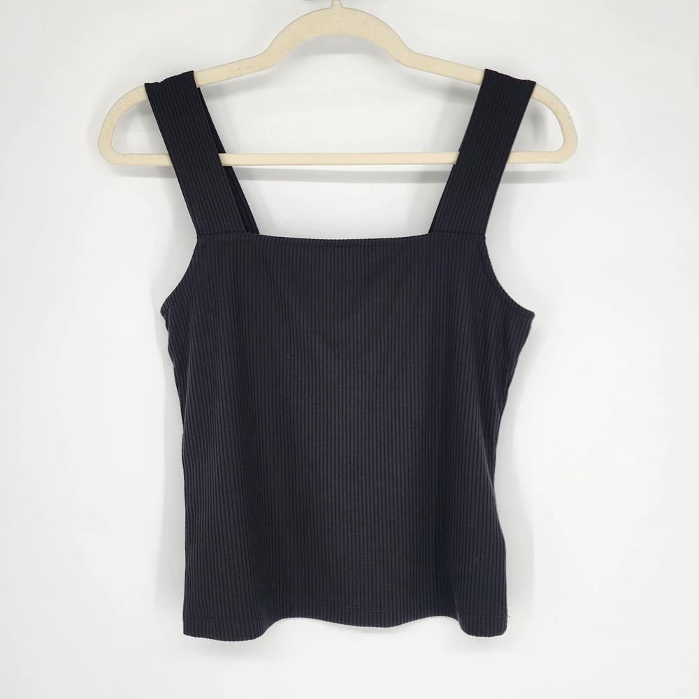 Womens Ribbed Wide Srtap Square Neck Tank Top Small Capsule Minimalist Basic - Picture 7 of 7